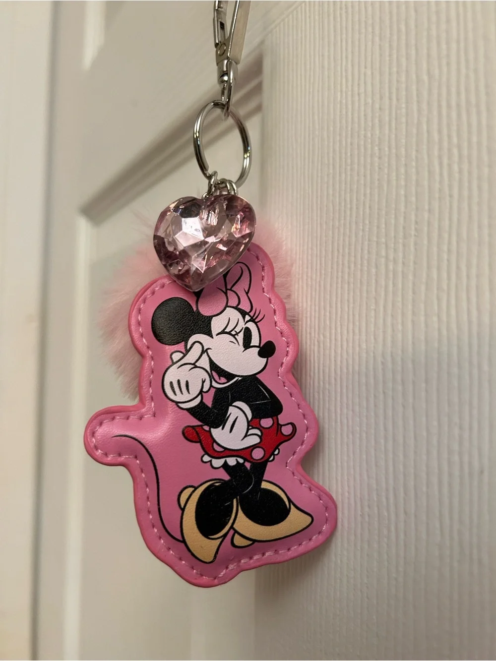 Minnie Mouse Faux-Fur Heart Keyring/Bag Charm